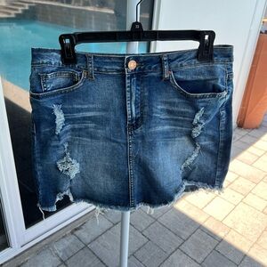 Girls Distressed Jean Mini Skirt